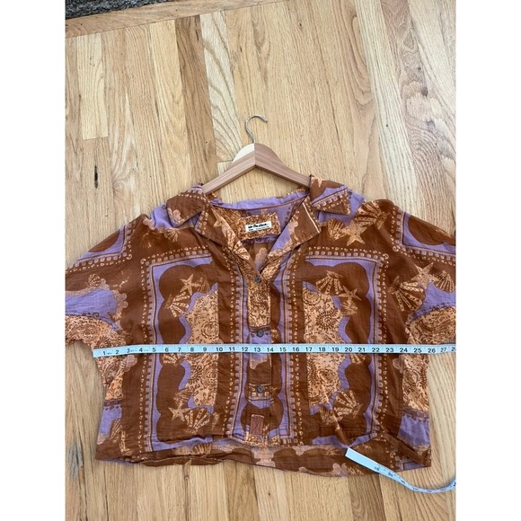 Free People Button-Down Shirt in Rust Brown and Lavender - Picture 6 of 8
